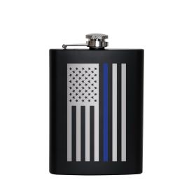 Thin Blue Line Flag Stainless Steel 8oz Pocket Flask - Law Pride
