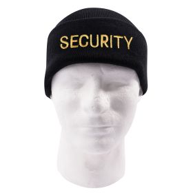 Security Watch Cap – Black Acrylic Beanie w/Embroidered Gold