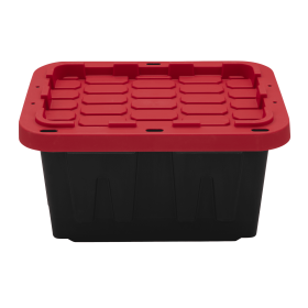 5-Gal Plastic Storage Bins with Snap-On Lids - 4 Pack Black/Red