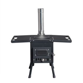 Black Iron Wood Burning Stove w/ Chimney for Survival/Outdoor