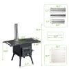 Black Iron Wood Burning Stove w/ Chimney for Survival/Outdoor