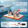 Inflatable Floating Dock, 10 x 8FT Inflatable Dock Platform, Non-Slip Water Floating Dock Mat with Detachable Ladder & Portable Carrying Bag