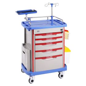 5-Tier Med Utility Cart – Mobile Storage with Drawers/Waste Bins