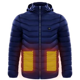 Men Heated Puffer Jacket Electric Heating Coat Insulated Hood Windbreaker (Option: Blue-L)
