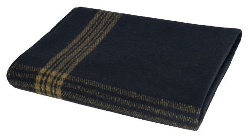 Striped Wool Survival Blanket Heavy Duty 62x80 Cold Protection (Color: Navy Blue / Gold)