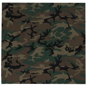 Large Camo Bandana: 27x27 Multi-Use Survival Cloth Heat/Cold (Color: Woodland Camo)