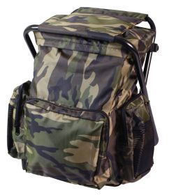 Backpack Stool Combo – 2-in-1 Survival Carry System/Go-Bag (Color: Woodland Camo)