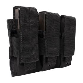 MOLLE Triple Pistol Mag Pouch: Tactical/Survival Ammo Storage (Color: Black)
