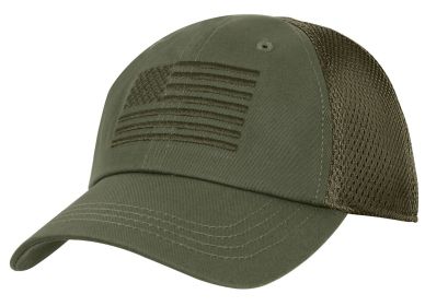 Tactical Mesh Back Cap With Embroidered US Flag – Breathable (Color: Olive Drab)