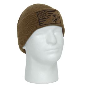 USMC Eagle/Globe & Anchor/US Flag Watch Cap: Cold Weather (Color: Coyote Brown)