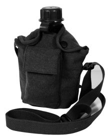 Vintage Canvas Canteen Cover – With Shoulder Strap Carrier (Color: Black)