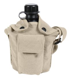 Vintage Canvas Canteen Cover – With Shoulder Strap Carrier (Color: Khaki)