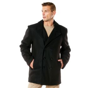 Naval Heritage Wool Pea Coat - Military-Inspired Cold Outerwear (Color: Black, size: S)