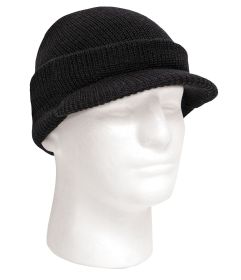 Genuine G.I. Watch Cap with Brim – USA Made Wool Beanie (Color: Black)