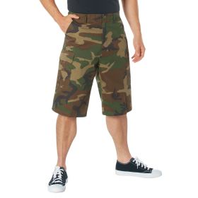 Long Length Camo BDU Shorts - Durable Tactical/Outdoor Cargo (Color: Woodland Camo, size: XS)
