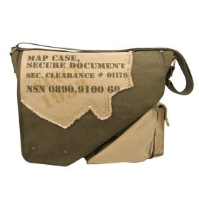 Vintage Canvas 2tone Map Bag - Military-Style Document Carrier (Color: Olive Drab / Tan)