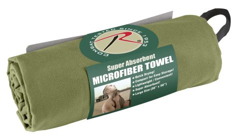 Microfiber Towel – Quick Dry Compact Survival/Emergency Use (Color: Olive Drab, size: 15" x 24")