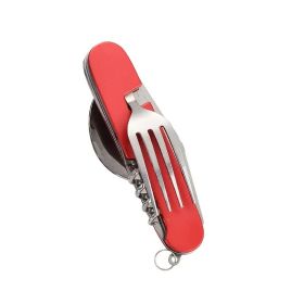 6-in-1 Stainless Steel Survival Cutlery Set – Folding Multi-Tool (Color: Red)
