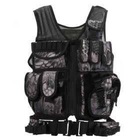 Tactical MOLLE Combat Vest w/Magazine Pouches/Black Python (Color: Black Python Pattern)
