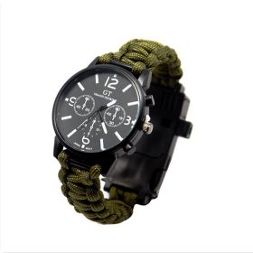 Survival Paracord Bracelet Watch - LED Light/Emergency Tools (Color: Green)