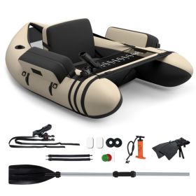 Inflatable Fishing Float Tube with Pockets/Fish Measuring Ruler (Color: Beige)