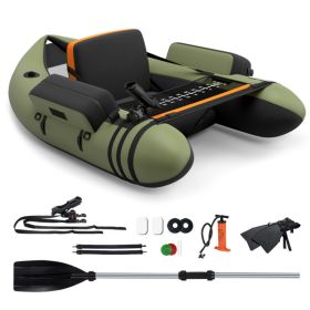 Inflatable Fishing Float Tube with Pockets/Fish Measuring Ruler (Color: Green)