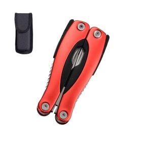 Professional Stainless Steel Multi-Tool Pliers Set: 12in1 w/Sheath (Color: Red camping outdoor)