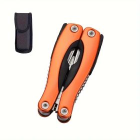 Professional Stainless Steel Multi-Tool Pliers Set: 12in1 w/Sheath (Color: Orange camping outdoor)