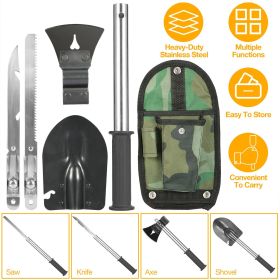 Modular 6in1 Survival Multi Tool Shovel Axe Saw Kit/Carry Pouch (Color: Black)