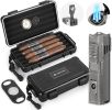 Cigar Travel Humidor and Cigar Lighter Set, Portable Cigar Case with Humidifier Hygrometer, Cutter Cigar Cutter