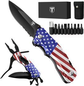 9-in-1 Multitool Pocket Knife: Compact Survival Tool/Survival Use (Color: US Flag)