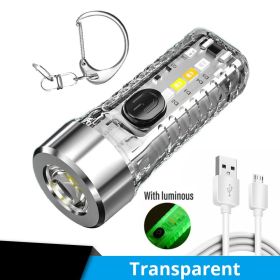 Mini Keychain LED Flashlight – USB Rechargeable Survival Light (Color: Transparent)