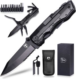 9-in-1 Multitool Pocket Knife: Compact Survival Tool/Survival Use (Color: Black)