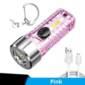 Mini Keychain LED Flashlight – USB Rechargeable Survival Light (Color: Pink)
