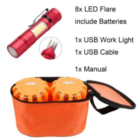 LED Emergency Road Flares Pack with USB Work Light & Tools (Quantity: 8PACK)
